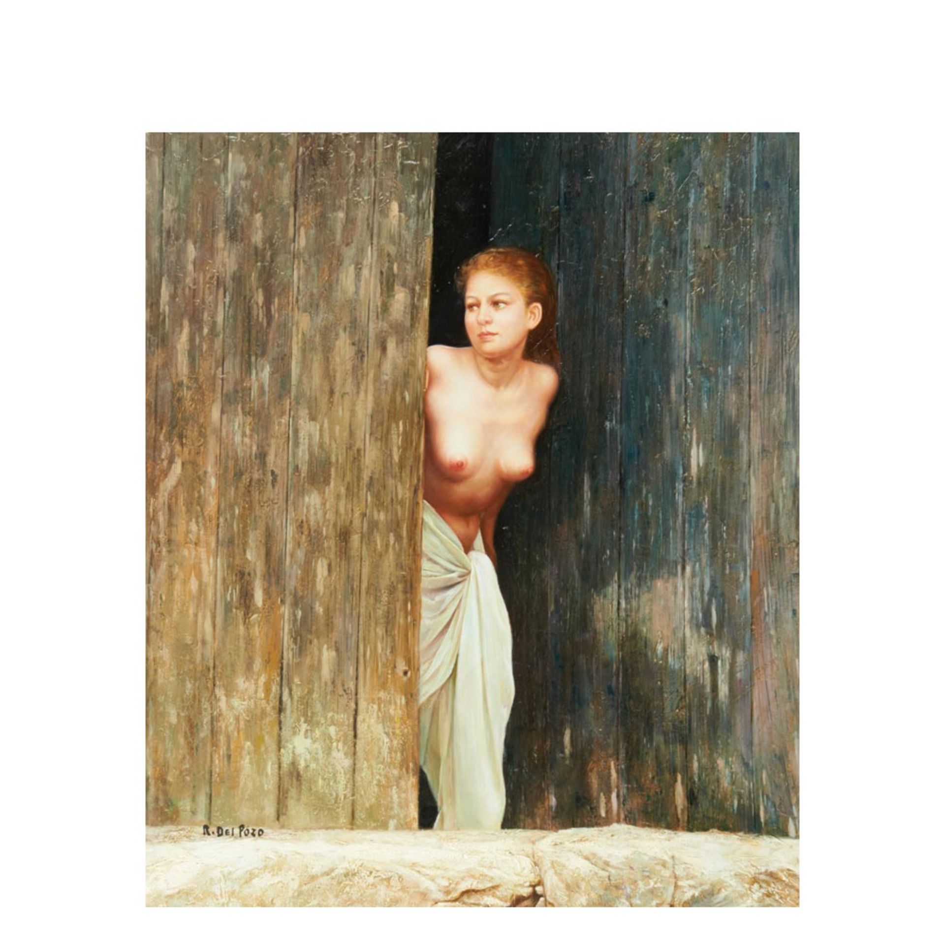 Half-naked on the door. Oil on canvas