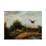 English school, 19th century. Fox and raptor. Oil on canvas