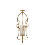 Modernist glass and brass ceiling lamp