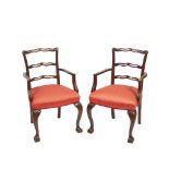 Beech wood Chippendale style armchairs