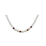 Cultured pearls and rubies necklace