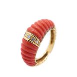 Gold, coral and diamonds ring