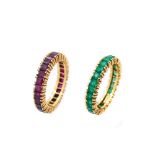 Gold, synthetic emeralds and rubies ring lot