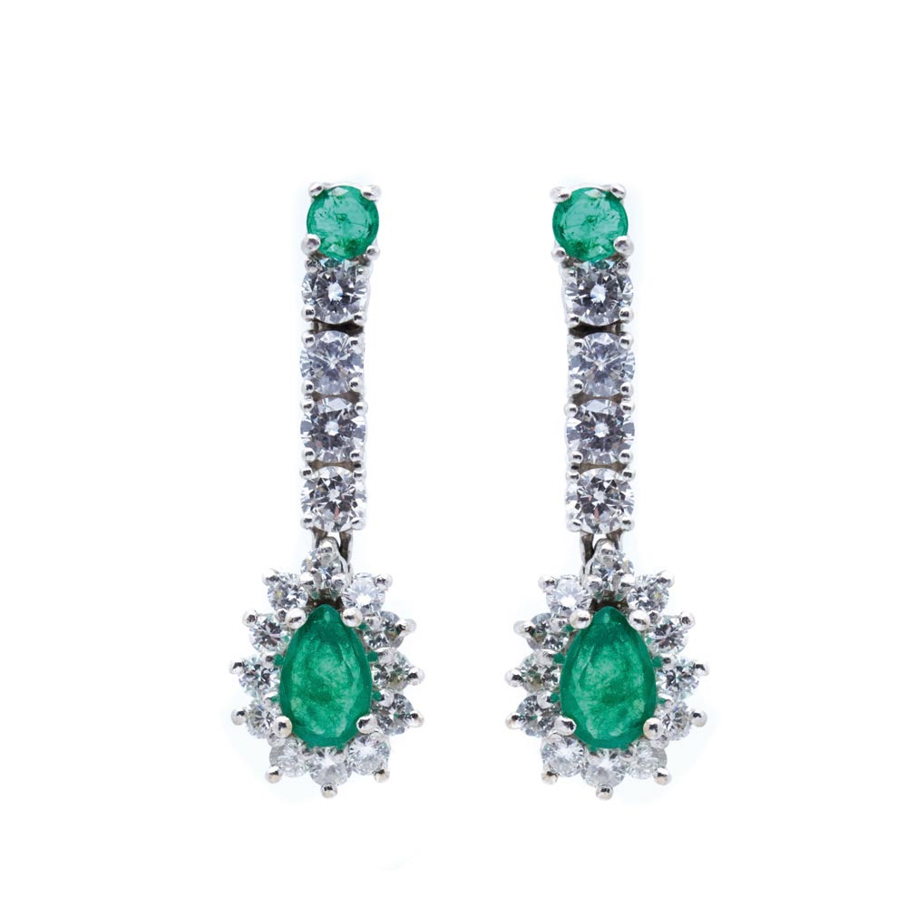 White gold, diamonds and emeralds earrings