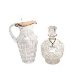 Cut glass and silver jar and decanter lot