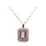 Gold, amethyst and diamonds pendant