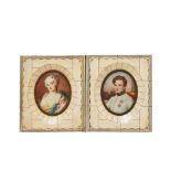 French gouache on bone plaque miniatures 19th century