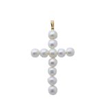 Gold and cultured pearls cross pendant