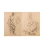 Female nudes. Pair charcoal on paper drawings