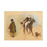 Toulouse-Lautrec and his father. Mixed media on paper