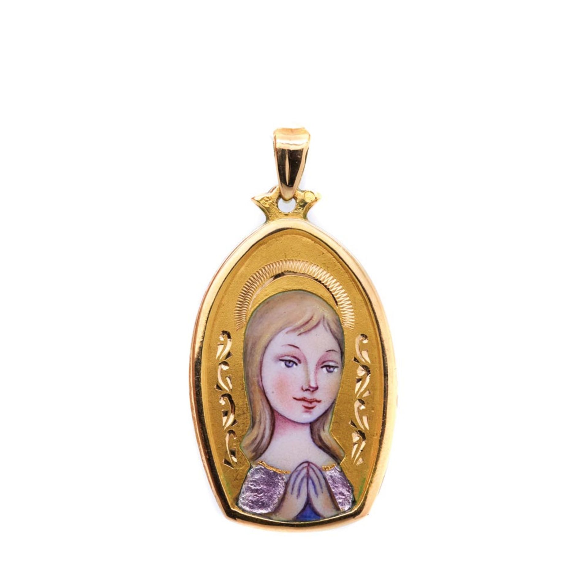 Gold and enamel Virgin medallion