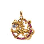 Gold, rubies and diamond dragon pendant