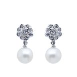 White gold, diamonds and cultured pearl earrings