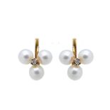 Gold, cultured pearls and diamond earrings