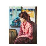 Girl in interior. Oil on canvas