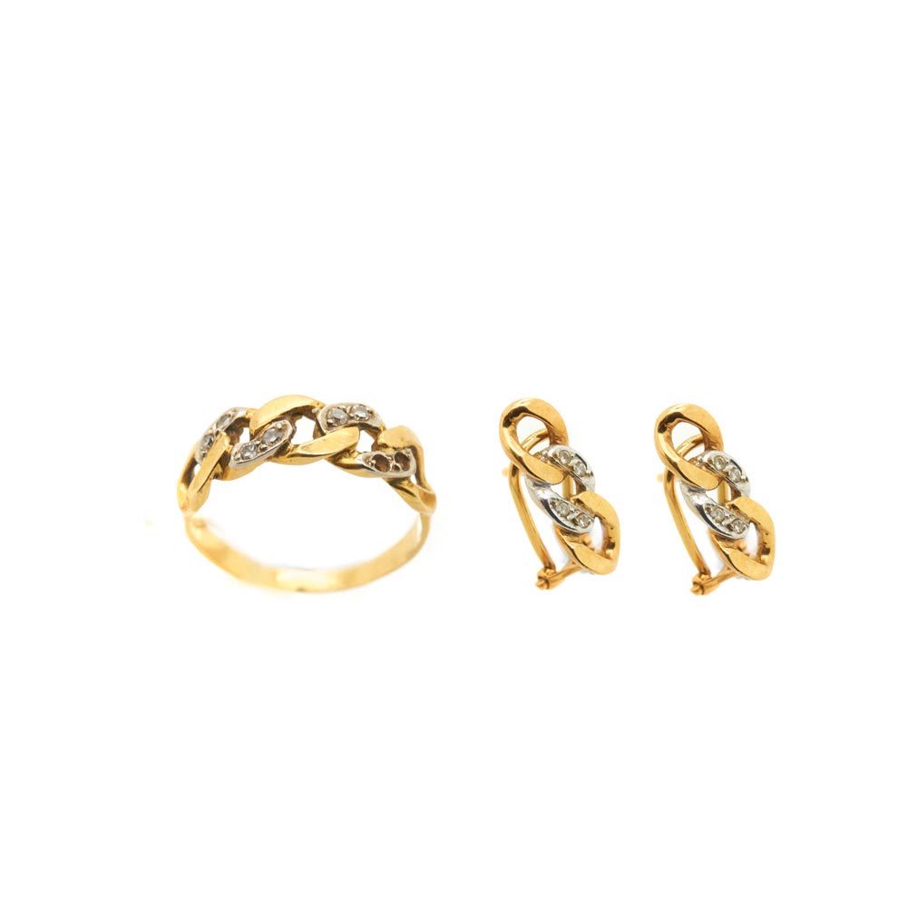 Gold and diamonds earrings and ring set