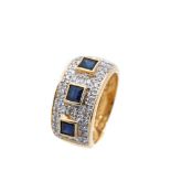 Gold, diamonds and blue sapphires ring