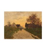 European school, 19th century. Path with figures. Oil on canvas