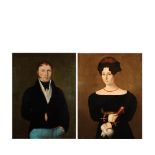 Spanish school, 19th century. Lady and gentleman portraits. Pair oils on canvas