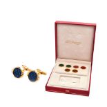 Dupont gold plated, blue leather cufflinks