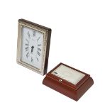 Wood and silver clock and jewellery box