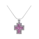 Alen Dione white gold, pink sapphires and diamonds cross pendant