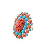Alen Dione gold, coral and turquoise ring