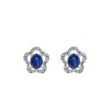 White gold, blue sapphire and diamonds earrings