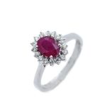 White gold, ruby and diamonds ring