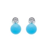 White gold, synthetic turquoise and diamond earrings