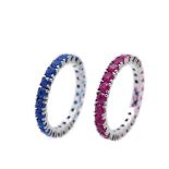 White gold, synthetic ruby and blue sapphire rings lot