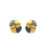 Gold, dimaonds and blue sapphires earrings