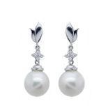 White gold, diamonds and Australian pearl earrings