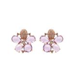 Pendientes diseño flor en oro rosa con amatistas talla oval y diamantes talla brillante. Peso