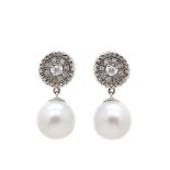 White gold, diamonds and cultured pearl earrings