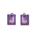 Gold and synthetic amethyst earrings