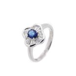 White gold, sapphire and diamonds ring