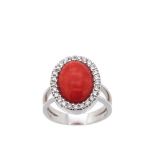 White gold, coral and diamonds ring