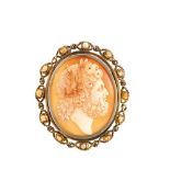 Gold, silver, cameo, citrines and synthetic cultured pearls brooch