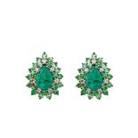 White gold, emerald, diamonds and green garnets earrings