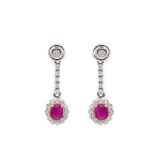 White gold, ruuby and diamonds earrings