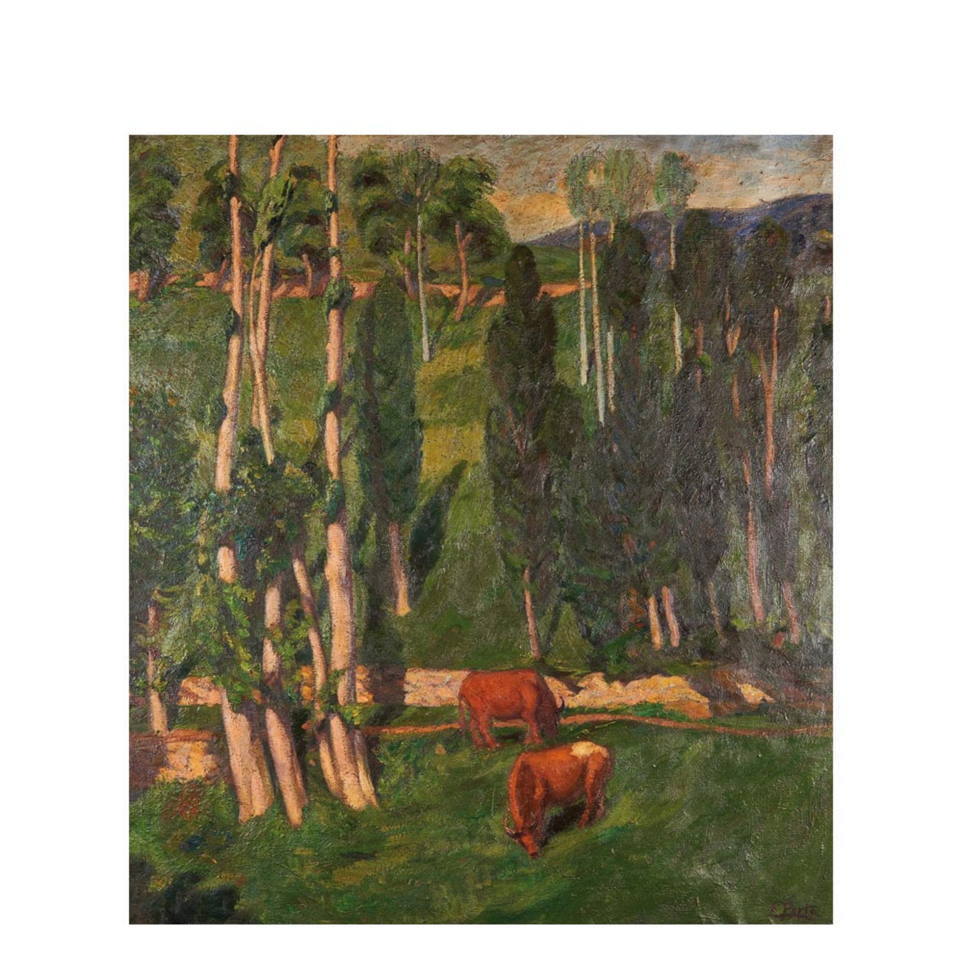 Landscape with cows. Oil on canvas