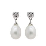 White gold, diamond and pearl earrings