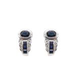 White gold, diamonds and blue sapphires earrings