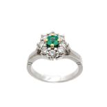 White gold, emerald and diamonds ring