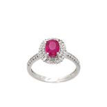 White gold, ruby and diamonds ring