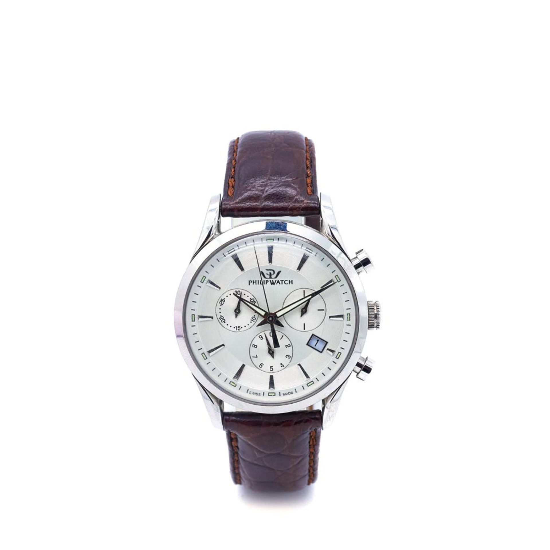 Philip Watch steel and leather wristwatch