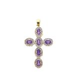 Gold, amethyst and diamonds cross pendant