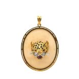 Gold, bone, enamel, diamonds and rubies pendant