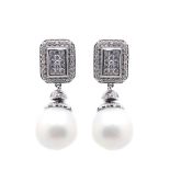 White gold, diamonds and Australian pearl earrings